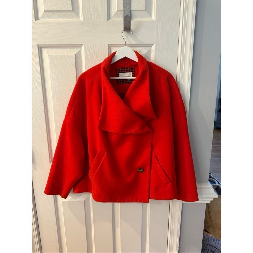 Anthropologie Red Pea Coat Cape Jacket sz 1X